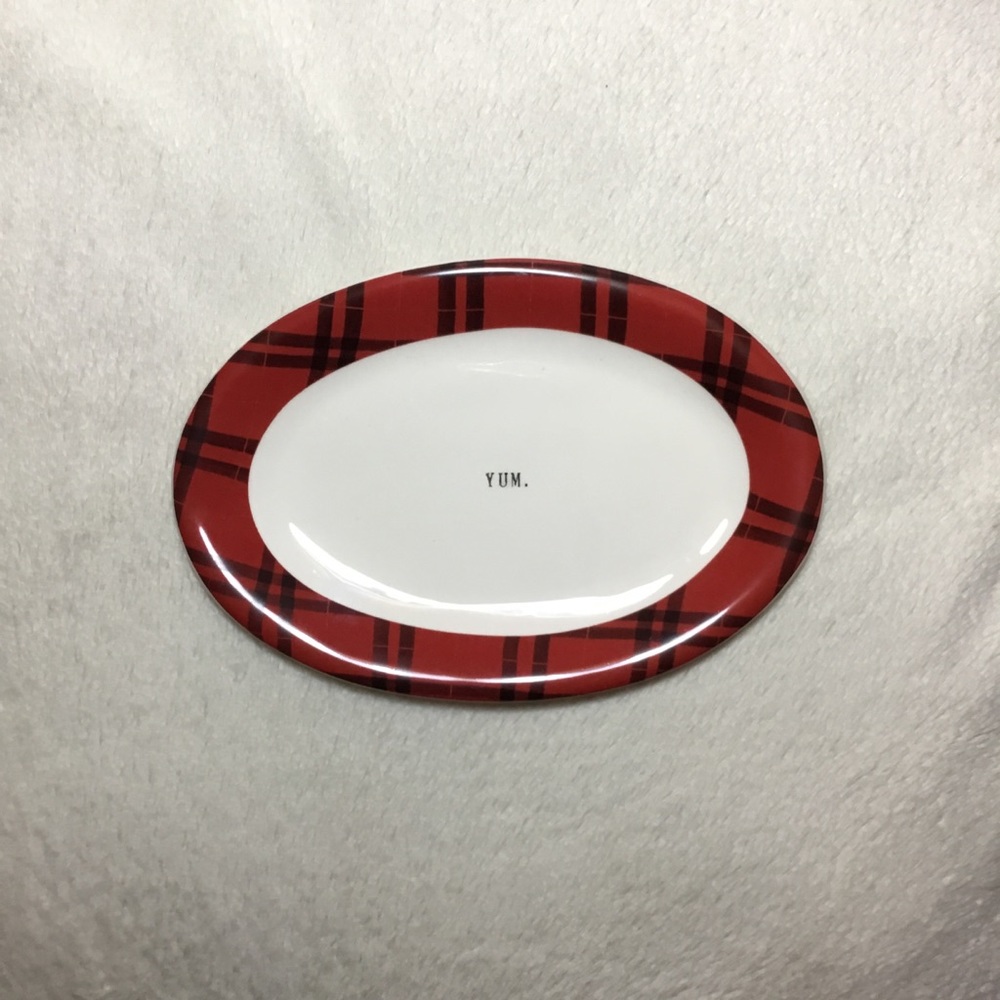 Rae Dunn YUM Buffalo Check Red Plaid Oval Plate